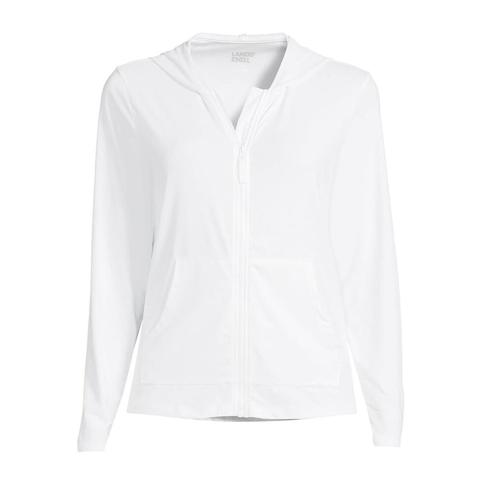 NWoT Lands' End Women's Full Zip Hooded UPF50 Rashguard White Size L $60 FR04 - Picture 4 of 4